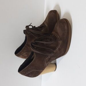 Timberland ankle boots women 8 brown suede lace up style heeled almond toe Y2K